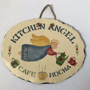 Kitchen Angel Cafe Mocha oval‎ painted slate decoration plaque wall hanging